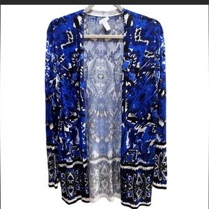 Chicos Royal Blue Ikat Open Front Cardigan Small